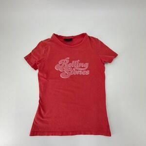 Cotton On Rolling Stones Graphic T-Shirt Red‎ Fitted Longline Baby Tee XS